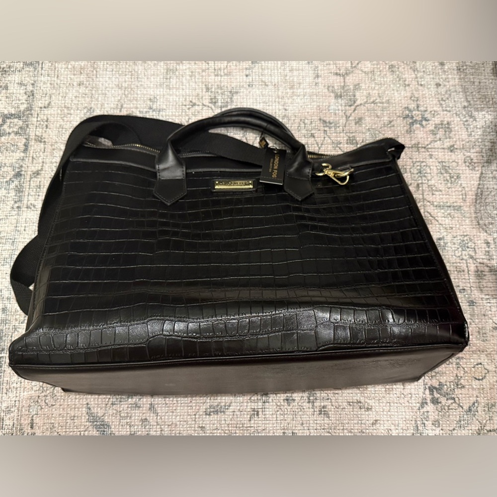 London Fog Black Crocodile-Embossed Satchel